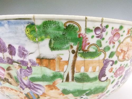 Early 19th Century Chinese Famille Rose `European Subject` hunting bowl having typical painted - Image 7 of 9