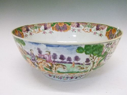 Early 19th Century Chinese Famille Rose `European Subject` hunting bowl having typical painted - Image 3 of 9