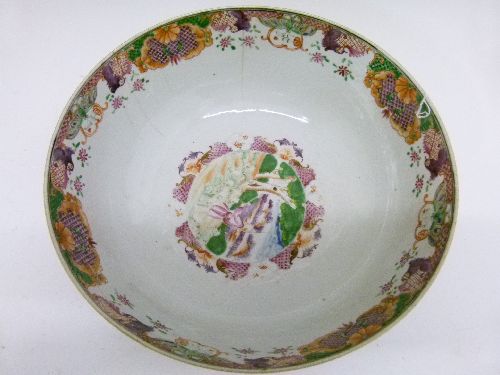 Early 19th Century Chinese Famille Rose `European Subject` hunting bowl having typical painted - Image 9 of 9