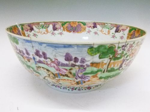 Early 19th Century Chinese Famille Rose `European Subject` hunting bowl having typical painted - Image 6 of 9