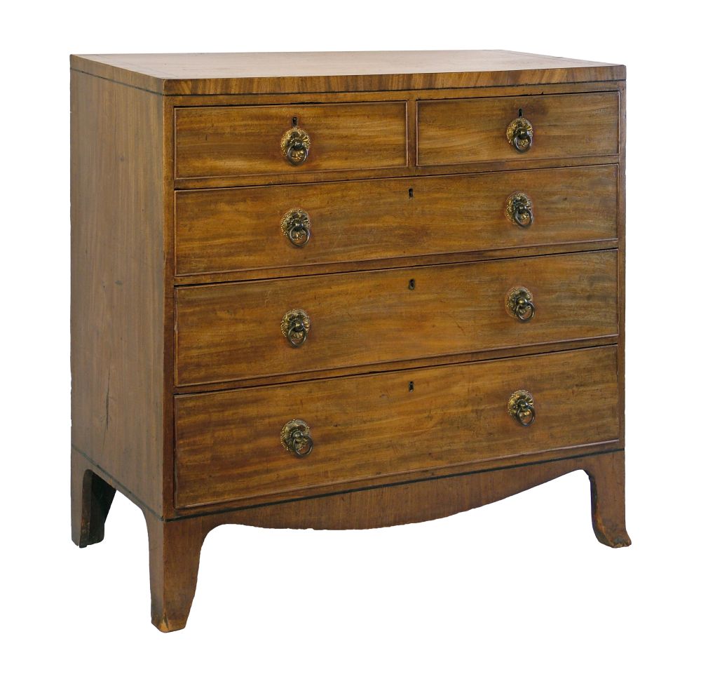 19th Century mahogany chest, the top having ebonised stringing and a crossbanded edge, fitted two