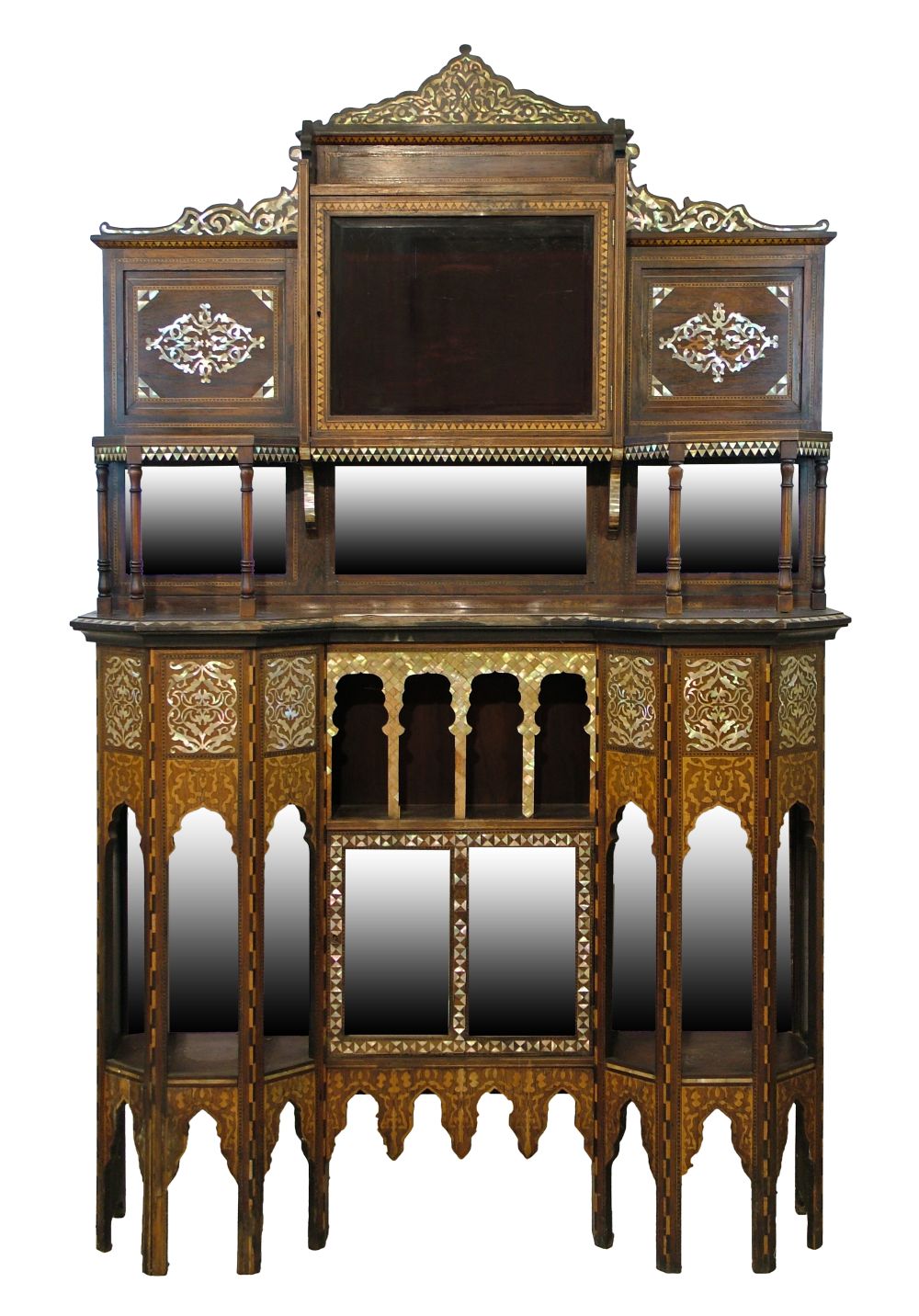 Liberty style Moorish design mother-of-pearl inlaid and mounted rosewood breakfront chiffonier,
