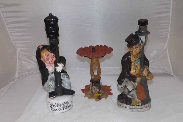 2 MUSICAL DECANTERS & CANDLE HOLDER