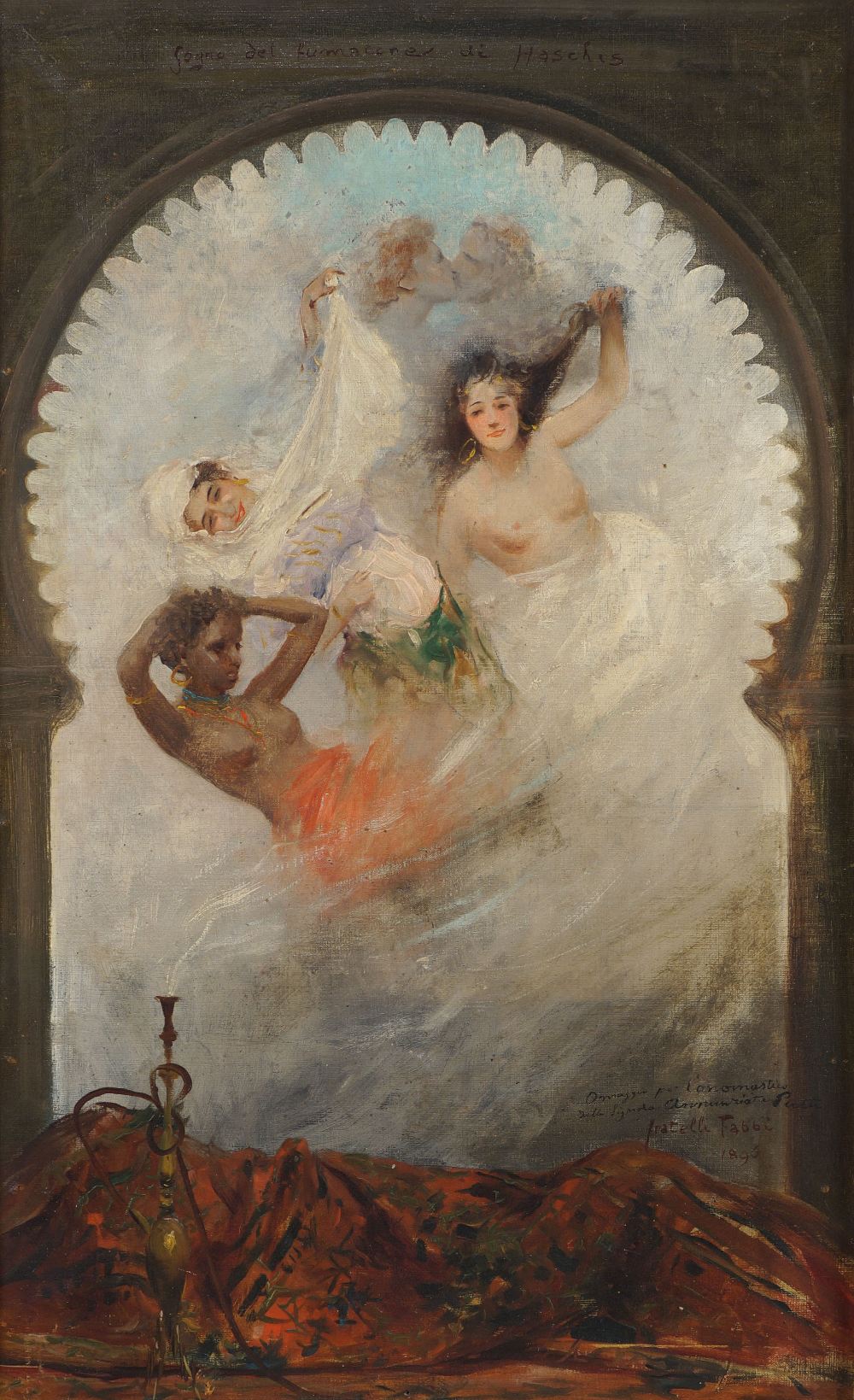 FRATELLI FABBI XIX Sec. "Il sogno del fumatore di Hashish", olio su tela, firmato e datato 1896 in