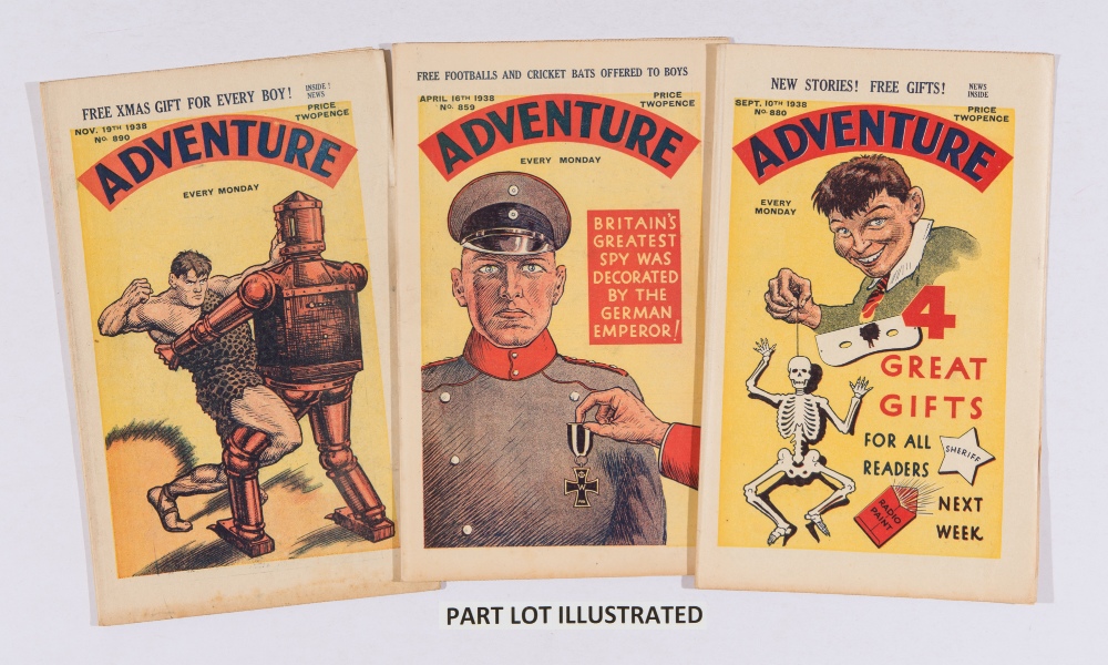 Adventure (1938) 844-896 Near complete year missing 878. With (1937) 840 Xmas Number, 842, 843.