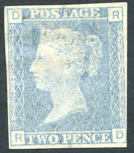 1878-79 Plate Proof trials for lighter colours 2d Pl.15 in pale ultramarine, four margined example,