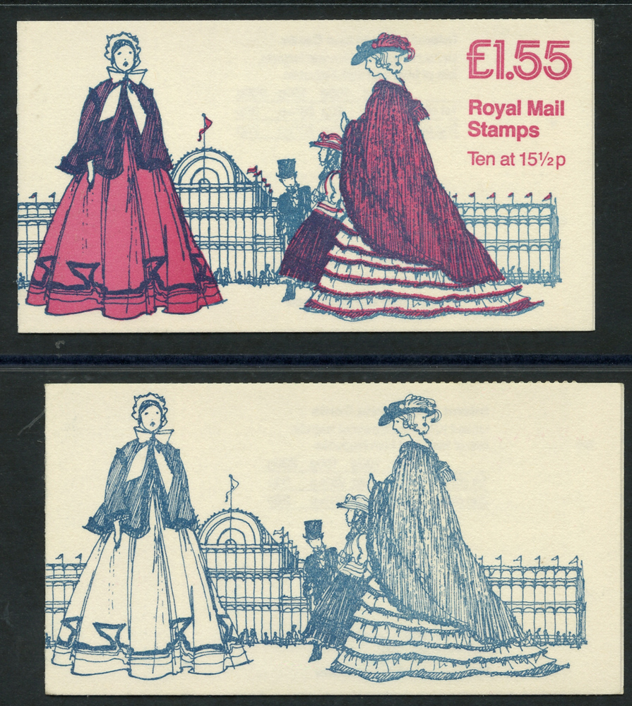 1982 £1.55 Costumes (4) right margin booklet with variety claret on cover omitted (minute trace