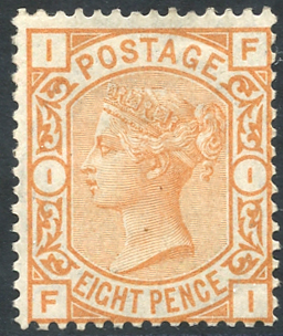 1876 8d orange, fresh M - light corner bend, SG.156. (1) Cat. £1800 Symbol: J