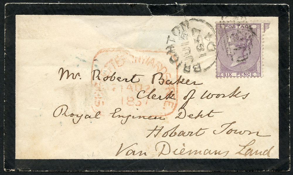 AUSTRALIA (TAS) 1857-78 four envelopes, all roughly opened incl. two at 6d rate (SG.70, 83) to