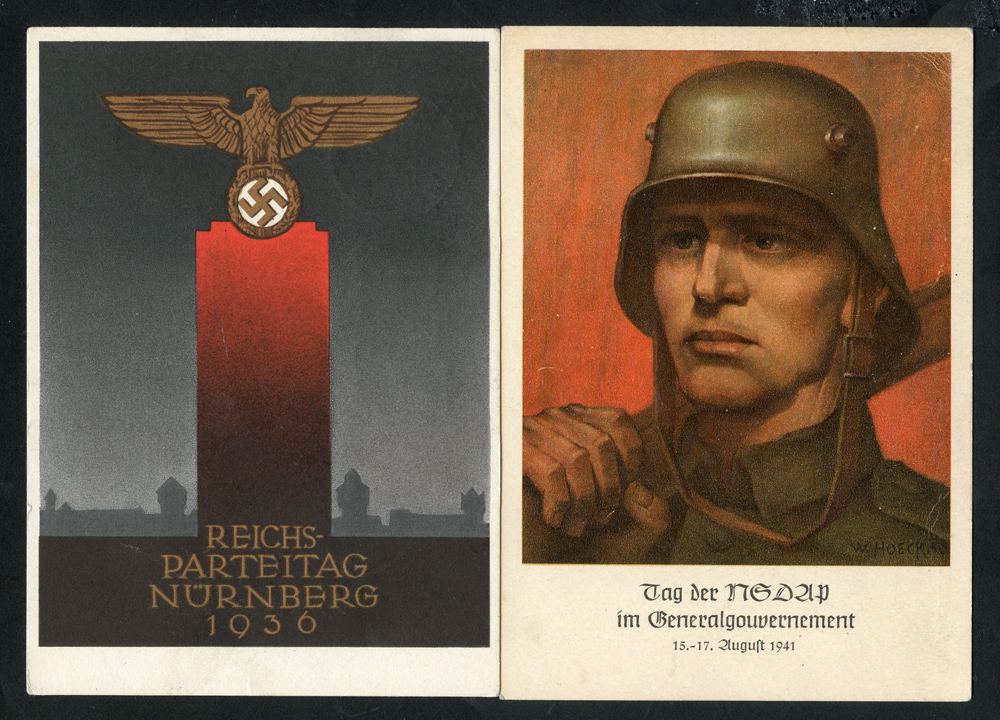 1936-41 Nazi Propaganda cards, 1936 Nurnberg rally card, publ. Franz Eher, used with Rally slogan