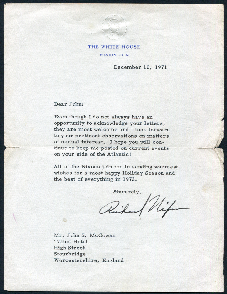 AUTOGRAPH RICHARD NIXON American President 1969-74, typed letter signed `Richard Nixon` as