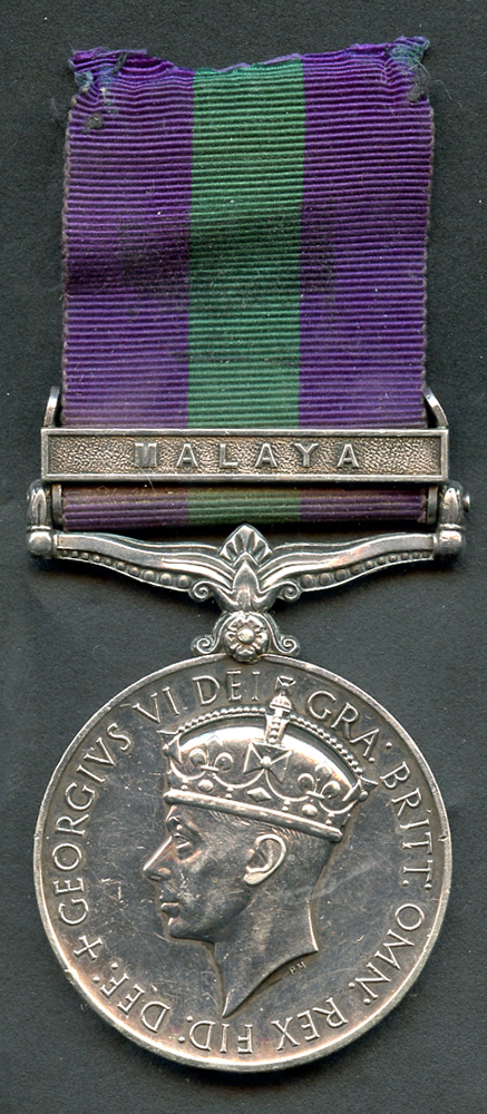 General Service Medal Geo V  clasp Malaya to 22753385 Pte. L. Chadwick  Manchester Rgt  EF.