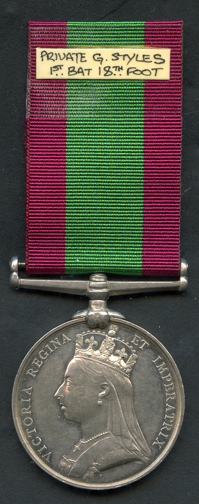 2nd Afghanistan Medal  no clasp to 69R/337 Pte. G. Styles 18th Rgt. Nice unit  GEF with documents.