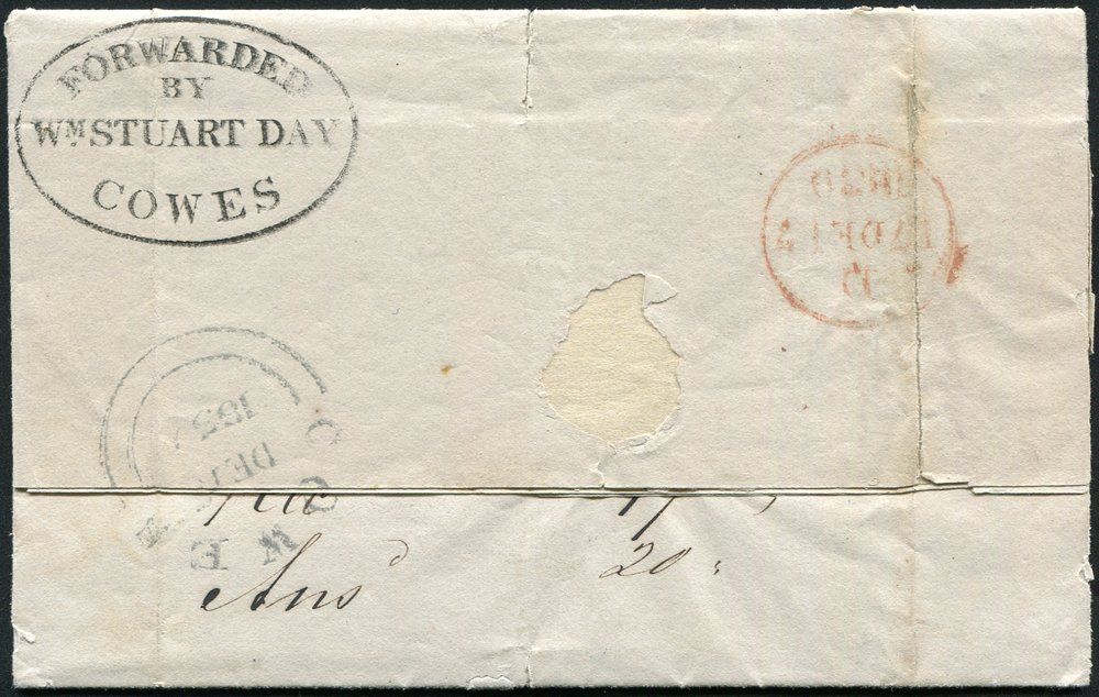 ISLE OF WIGHT 1839 entire to Huth & Co London, showing oval `Forwarded /by/Wm Stuart Day/ Covers`