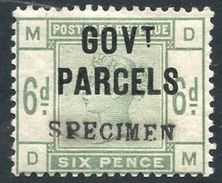 GOVT PARCELS 1883 6d dull green optd SPECIMEN, fresh M, SG.062s. (1) Cat. £300 Symbol: S