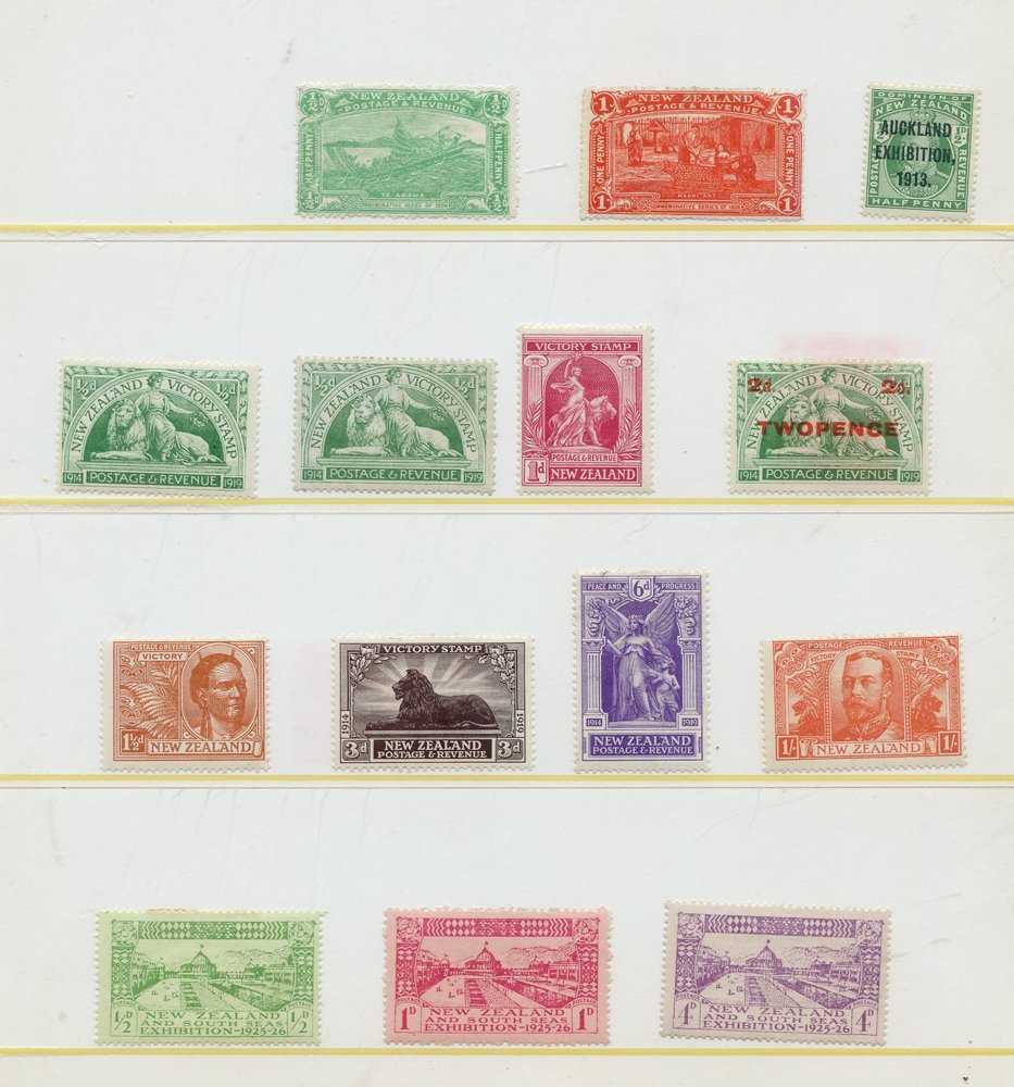 1906-82 M or UM collection on hagner leaves incl. 1906 Christchurch Exhibition ½d, 1d M, 1913