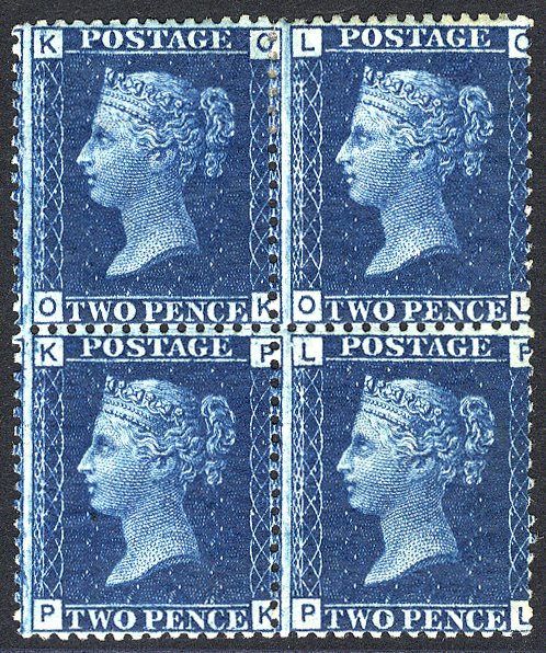 1869 2d blue Pl.15 block of four OK/PL, fresh M with large part o.g, rich deep colour, light gum