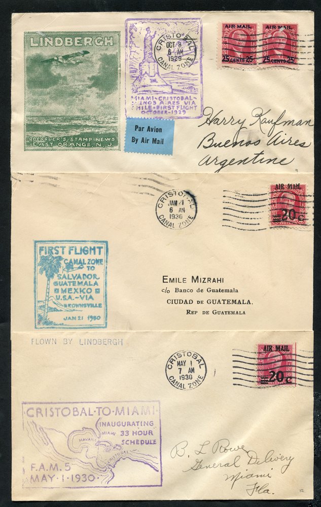 1929-51 CANAL ZONE range of first flight covers (7) comprising 1929 Panagra Cristobal/Buenos