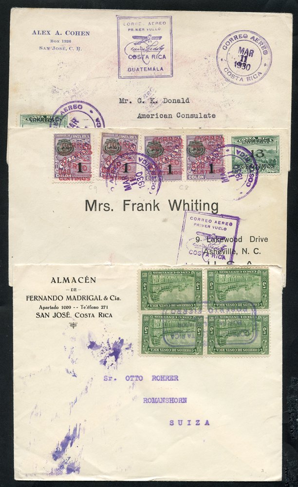 1925 Military flight cover San Jose/Cristobal 4.1.25 cachet, another with 2.1.26 cachet, 1928 cover