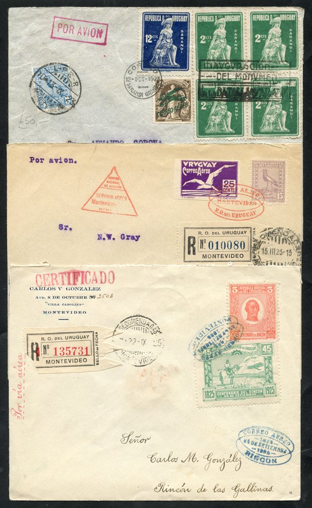 1923-60 range 8 flight covers incl. 1923 Oct 12th Special flight Sarandi Grande-Monte Video, CAN