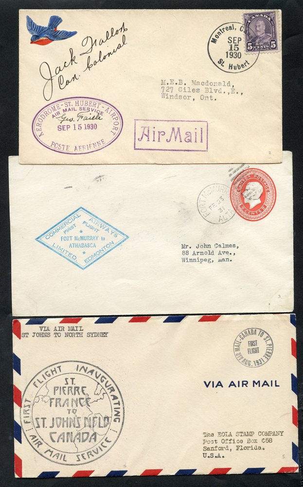 1935 range of first flight covers (23) incl. Canadian Airways 1935 July 4th Alberta washout