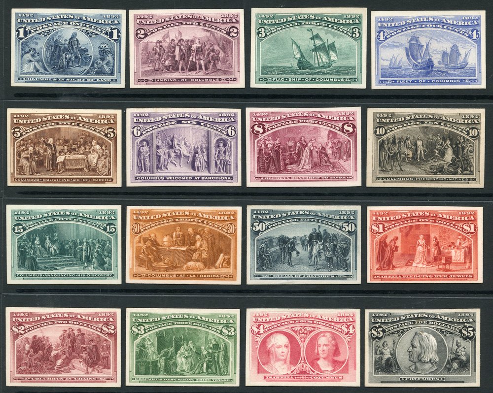 1893 Columbian set of plate proofs on card, fine - VF. (16)  Symbol: P