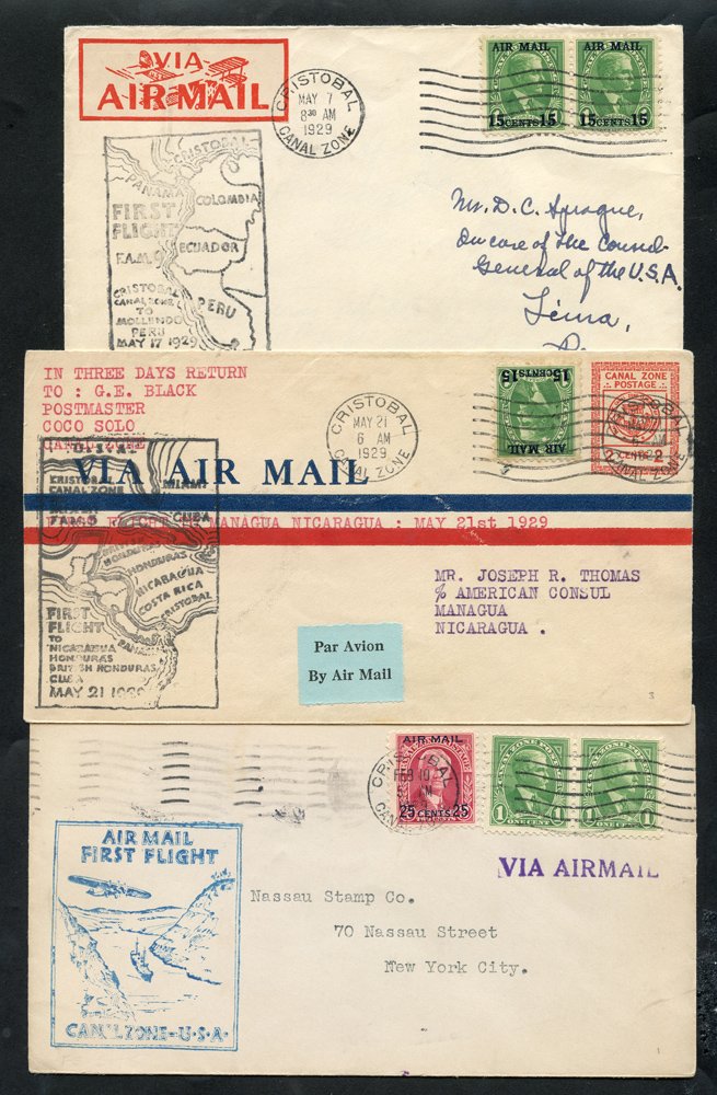 1929 CANAL ZONE range of first flight covers comprising PAA Cristobal/Miami, Panagra Cristobal/