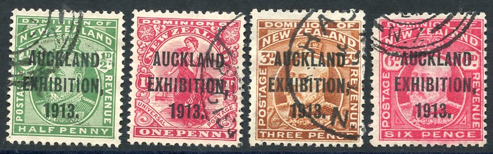 1913 Auckland exhibition set VFU - the 6d value has two pulled corner perfs. SG. 412/5. (4) Cat. £