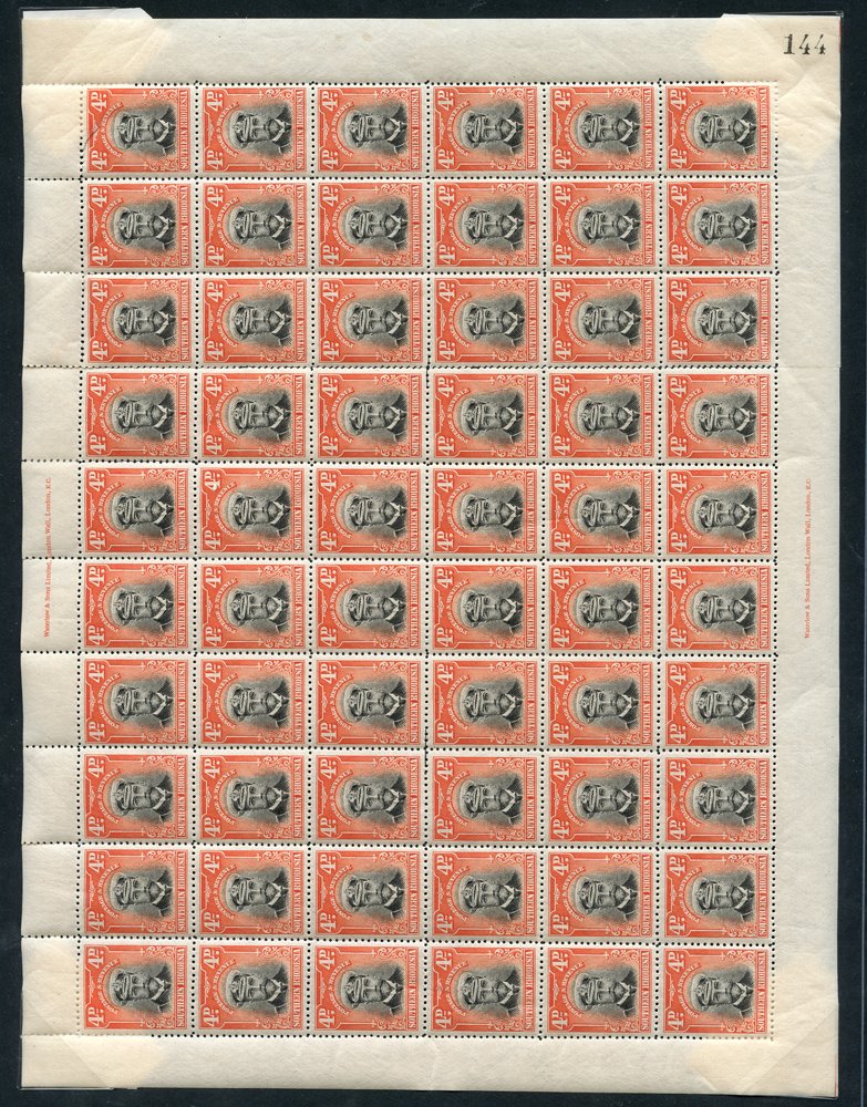 1924 4d Admiral sheet of 60, split vertically at right & re-joined with hinges in margin - all