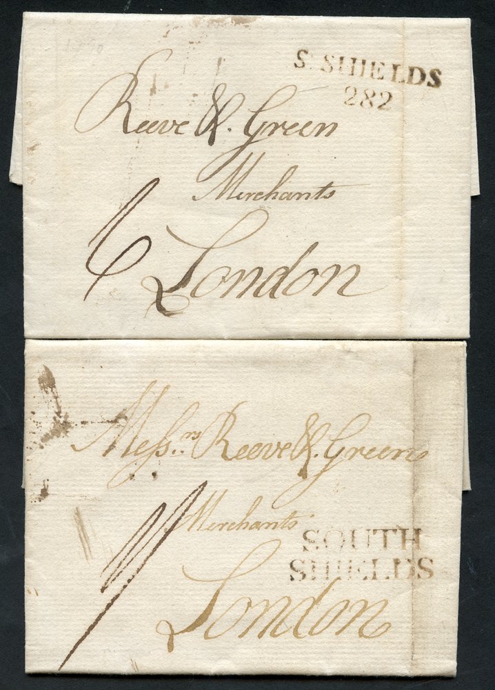 DURHAM - SOUTH SHIELDS range of covers to or from South Shields incl. 1790 SOUTH/SHIELDS, mileage