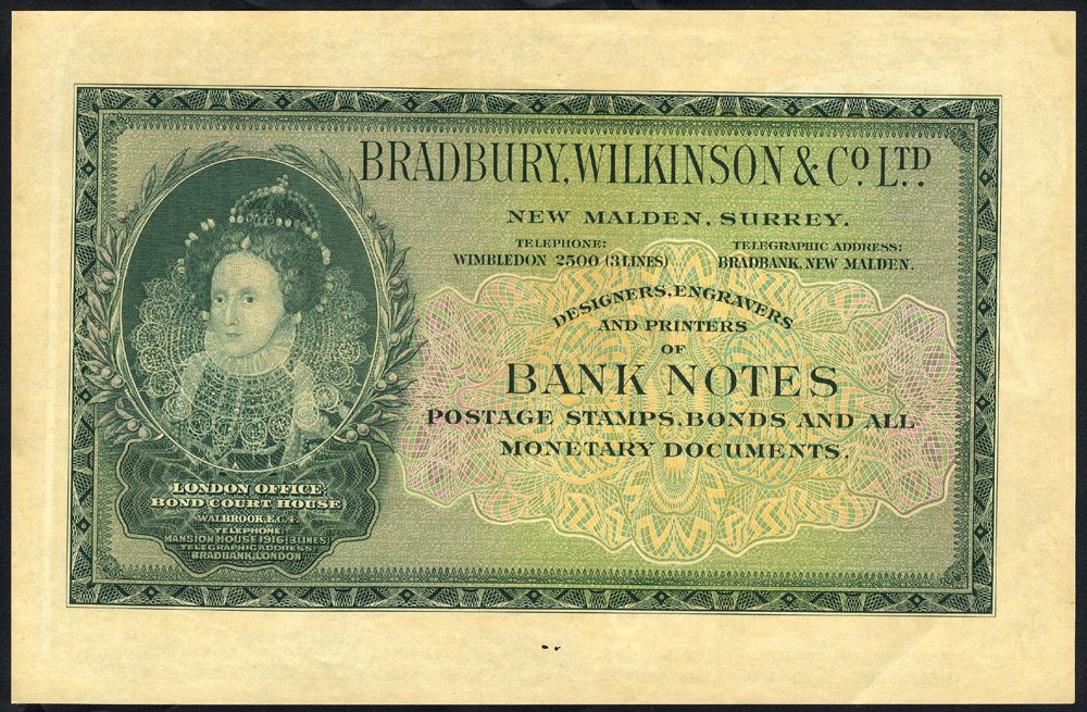 PRINTERS SAMPLES Waterlow & Sons Ltd examples of engraving for the manufacture of banknotes &