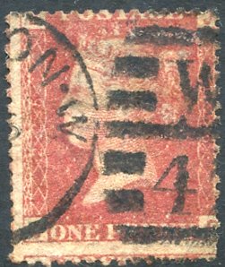 1858-79 1d rose red Pl.225 FU example, SG.43. (1)  Symbol: C