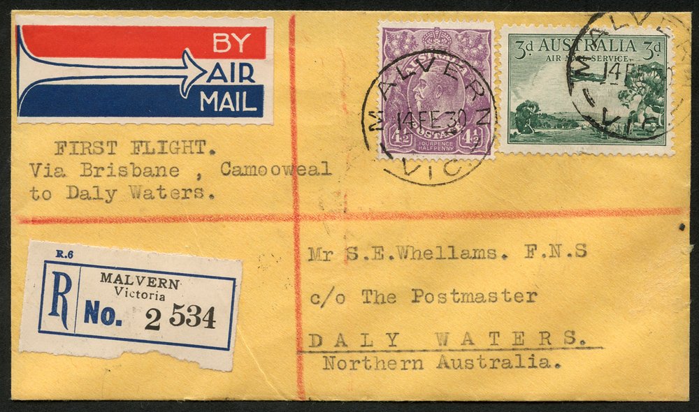 1930 (Feb 4th) first flight cover Camooweal - Daly Waters by Australian Aerial Services. Registered