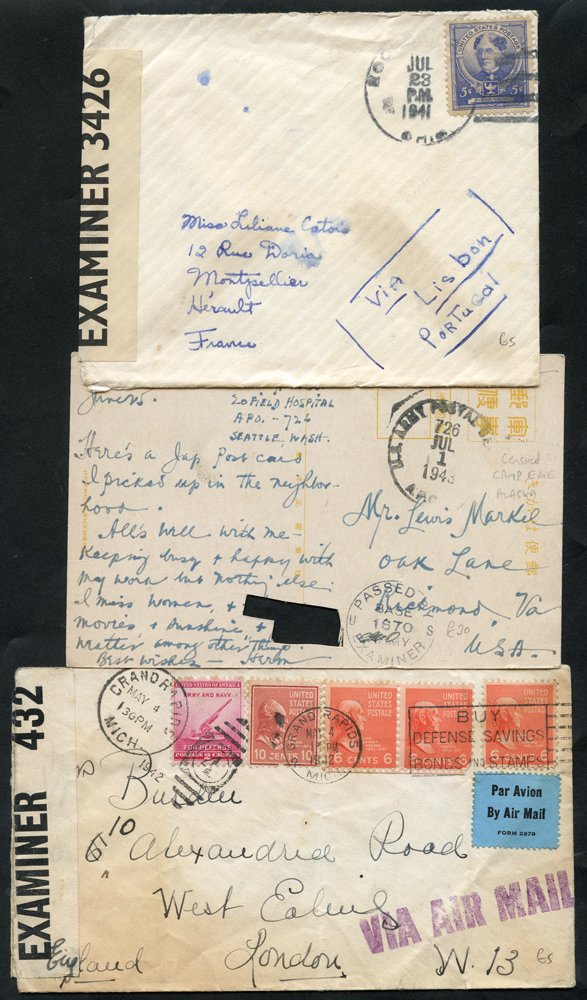 MILITARY MAIL mainly WWII covers incl. stampless letters & 6c air covers from US troops in Europe,
