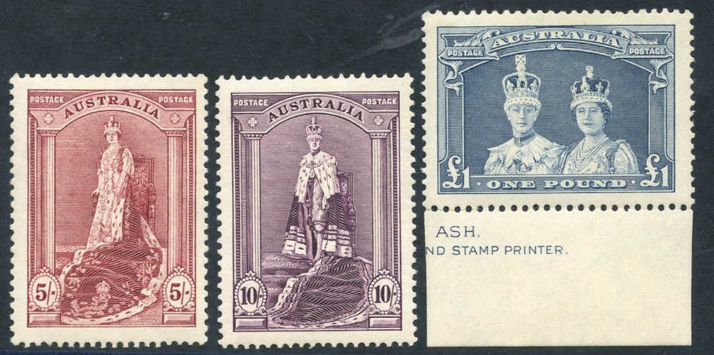 1937-49 5s, 10s & £1 UM (the £1 imprint lower marginal - tiny tone spot), SG.176/8. (3) Cat. £146