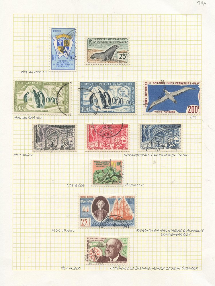 FRENCH ANTARCTIC TERRITORIES 1955-87 collection of U on 25 album leaves. Good coverage to 1983