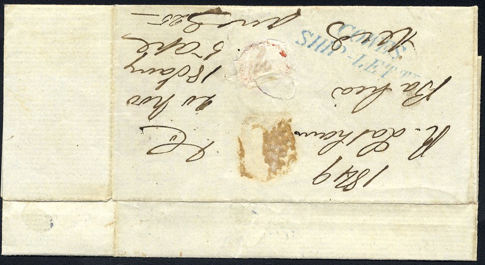 ISLE OF WIGHT 1849 cover from Bahia, Brazil to London endorsed `8 Cambysio` shows on reverse `