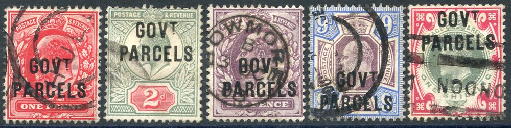 GOVT PARCELS 1902 KEVII set, complete good to FU, SG.074/78. Cat. £520 Symbol: C