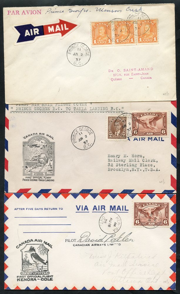 1935-38 first flight covers (37) incl. 1935 Aug 16th Canadian Airways (4) Kenova - Cole, Cole -