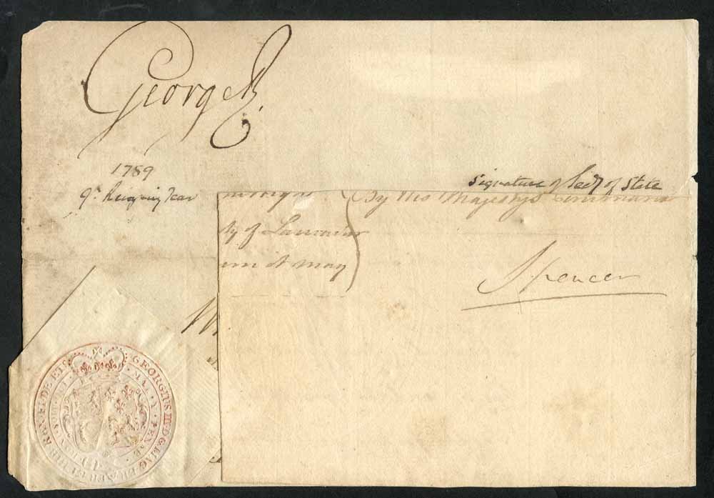 GEORGE III signature on a part document dated 1789.  Symbol: