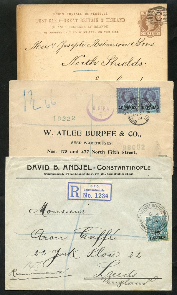 1887-1923 collection of covers, postal stationery cards, PPC`s with 1887 GB 1d card with barred `C`