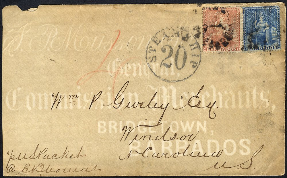 1870 cover to Windsor, North Carolina bearing 1861-70 1d blue & 4d dull rose red cancelled numeral