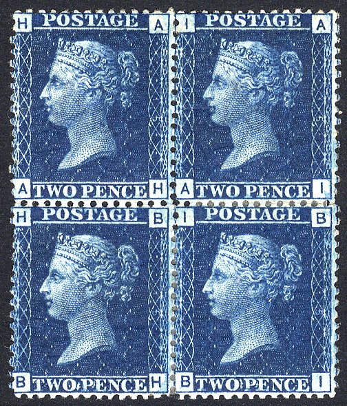 1869 2d blue Pl.15 block of four AH/BI fine M, some perf re-enforcement, natural gum creases, fresh