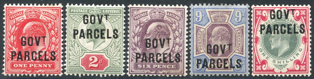 GOVT PARCELS 1902 KEVII set, complete M, SG.074/78. (5) Cat. £2400 Symbol: J