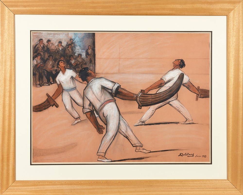 Robert-Adrien DELETANG (1874-1951) Les Pelotari, Irun 1933 Dessin à l`encre, aquarelle et pastel