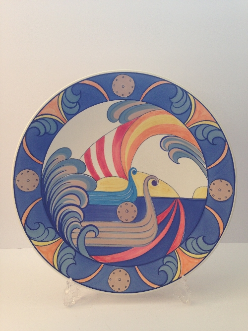 A Poole Pottery Studio dish designed by Karen Brown in the  'Swanage Viking' pattern (16").