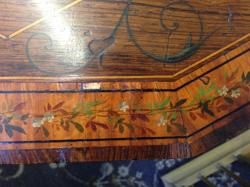 A 19th century fruit wood sewing table, the lid decorated with Hunting motifs with silk lined fabric - Image 10 of 18