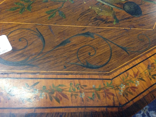 A 19th century fruit wood sewing table, the lid decorated with Hunting motifs with silk lined fabric - Image 11 of 18