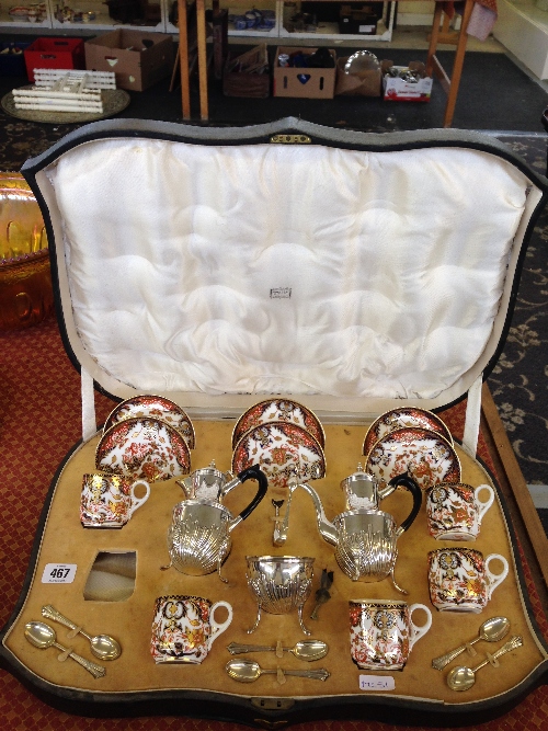 A late 19th century Harrods Royal Crown Derby coffee service in original presentation case, complete