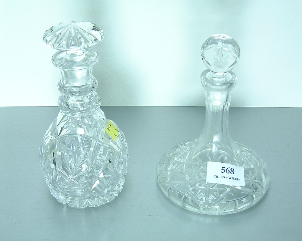TWO CUT GLASS SMALL DECANTERS